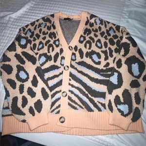 PrettyLittleThing orange blue leopard cardigan sweaters